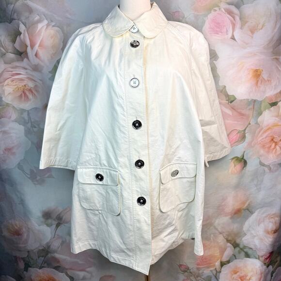 Michael Kors Cream Button Up Swing Style Faux Leather Rain Jacket Coat - Picture 1 of 7